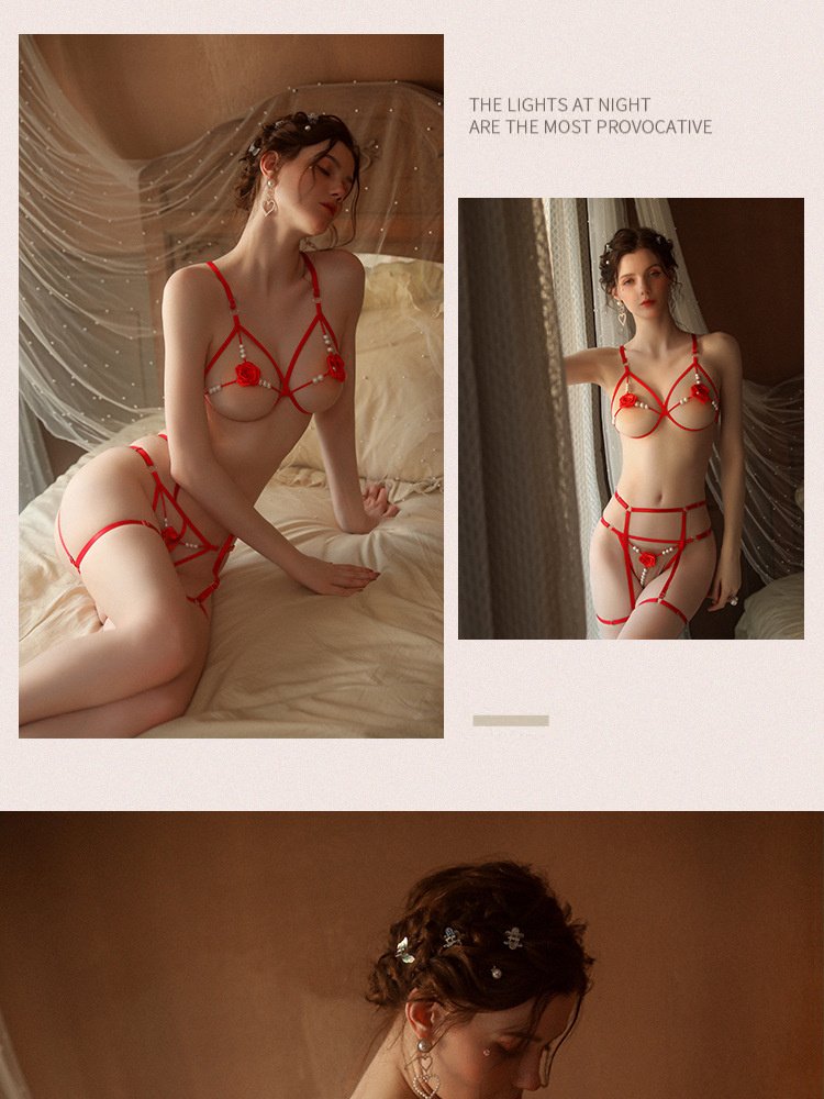 情趣內衣服小胸顯大調情玫瑰串珠三點式誘惑床上激情套裝11.jpg